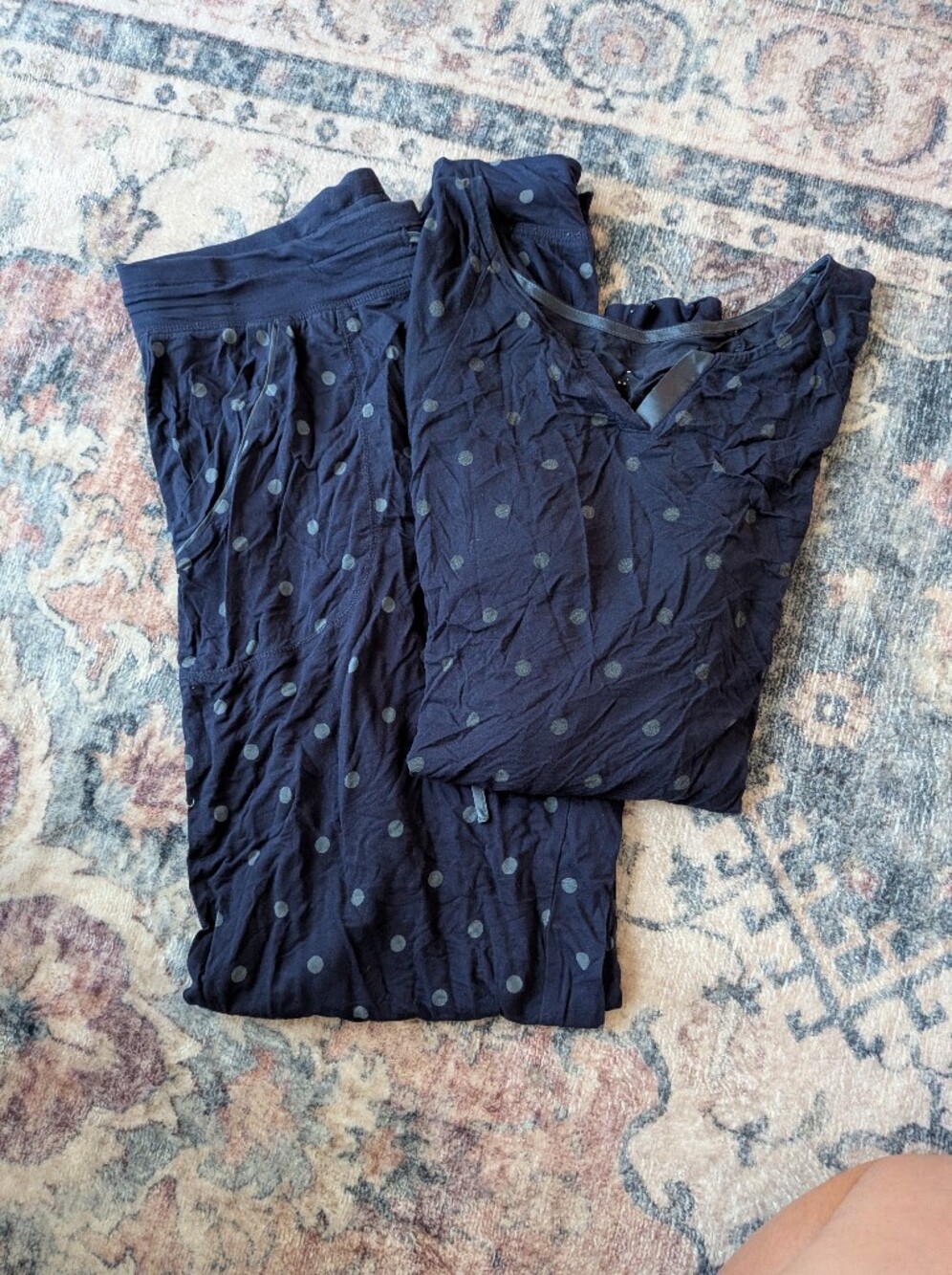 Navy Polka Dot Two-Piece Pajama SET